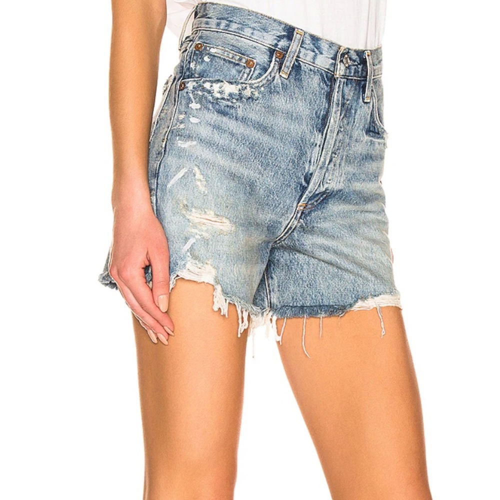 AGOLDE - high waisted Dee shorts in distressed blue (Size 24)